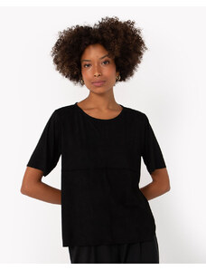 C&A blusa de suede com recortes manga curta preta