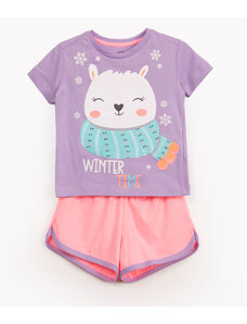 C&A pijama de algodão urso manga curta lilás