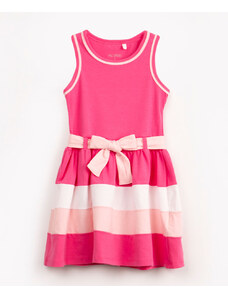 C&A vestido de algodão infantil recortes com laço rosa