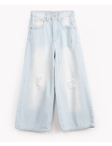 C&A calça jeans wide leg infantil com rasgos azul claro
