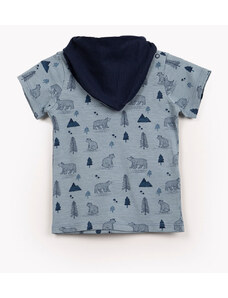 C&A camisa de algodão infantil ursos manga curta com babador azul