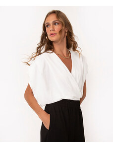 C&A blusa franzida decote v off white