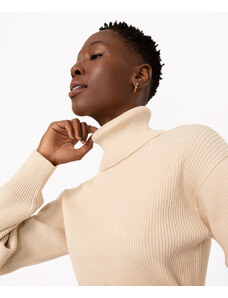 C&A suéter de tricô canelado cropped gola alta bege claro
