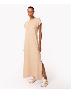C&A vestido de algodão longo com fenda bege
