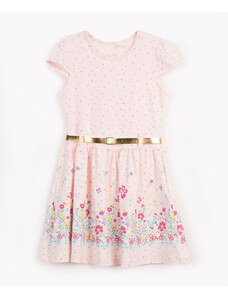 C&A vestido de algodão infantil floral manga curta com cinto rosa