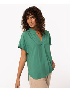 C&A blusa de viscose decote v manga curta verde escuro