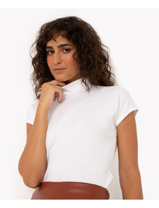 C&A blusa de algodão canelada gola alta off white