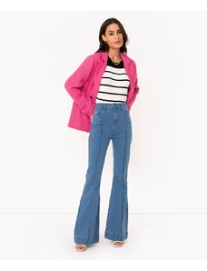 C&A calça jeans flare cintura super alta azul médio