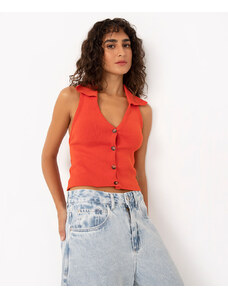 C&A blusa de tricô frente única botões laranja