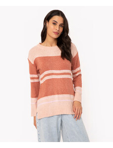 C&A suéter de tricô listrado decote redondo rosa