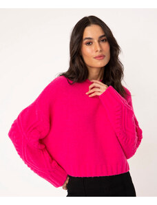C&A suéter de tricô decote arredondado manga texturizada pink