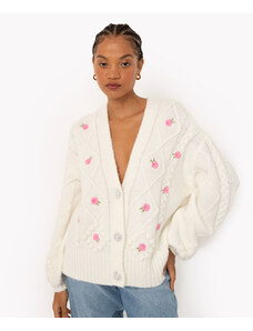 C&A cardigan de tricot bordado floral off white