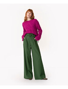 C&A calça wide leg cintura super alta com cinto verde escuro