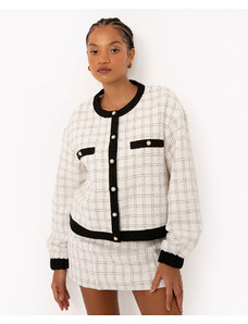 C&A jaqueta de tweed botões manga longa off white