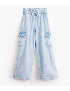 C&A calça jeans infantil wide leg com elástico azul claro