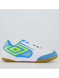 Chuteira Umbro Pro 5 Bump Club Futsal Branca e Azul