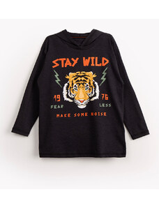 C&A camiseta infantil de algodão tigre com capuz manga longa cinza escuro