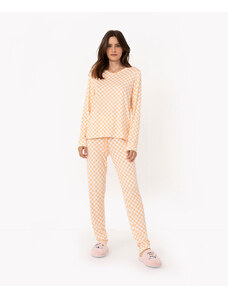 C&A pijama manga longa com calça quadriculada laranja