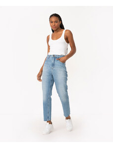 C&A calça jeans mom cintura super alta com bolsos azul médio
