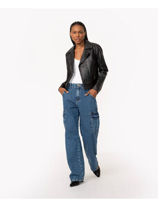 C&A calça jeans reta cargo cintura super alta azul escuro