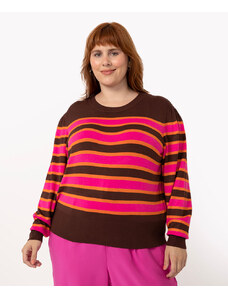 C&A suéter de tricot plus size manga longa listrada multicor