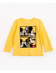 C&A camiseta infantil de algodão mickey flocado manga longa amarelo
