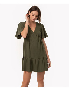 C&A vestido curto texturizado decote v manga curta verde militar