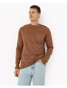 C&A camiseta de algodão oversized com bolso manga longa marrom