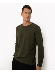 C&A camiseta de algodão básica manga longa gola redonda verde militar