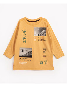 C&A camiseta infantil de algodão kanji fotos manga longa amarela