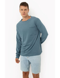 C&A camiseta de algodão oversized com bolso manga longa azul escuro