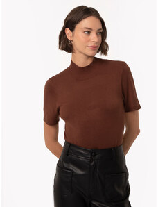 C&A blusa de tricot viscose gola alta manga curta marrom