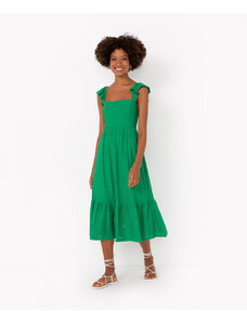 C&A vestido midi de laise decote reto alça média verde