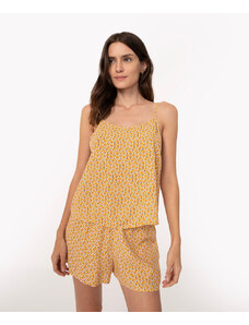 C&A pijama short doll de viscose alça fina mariposa amarelo
