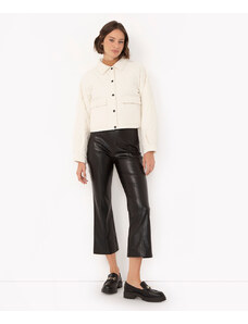 C&A calça cropped de poliuretano com recorte cintura alta preta