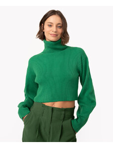 C&A suéter de tricot canelado cropped gola alta verde