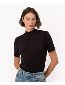C&A blusa de tricot viscose gola alta manga curta preto