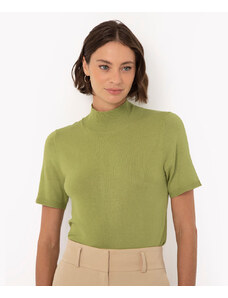 C&A blusa de tricot viscose gola alta manga curta verde