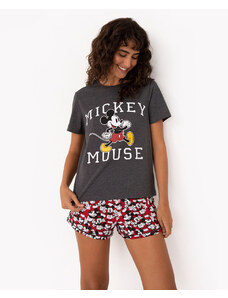 C&A pijama de algodão manga curta com short mickey mouse cinza escuro