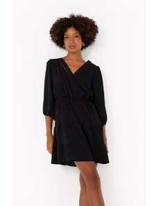 C&A vestido curto texturizado com recortes manga longa preto