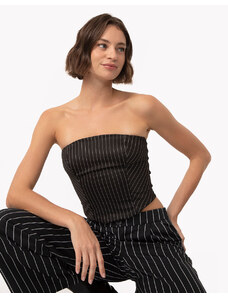 C&A top corset risca de giz sem alça com zíper preto