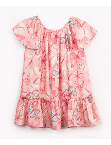 C&A vestido infantil de viscose borboletas manga curta rosa