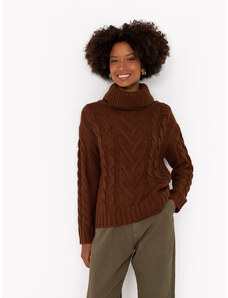 C&A suéter de tricô texturizado gola alta marrom