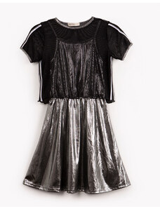 C&A vestido de malha juvenil com foil manga curta preto