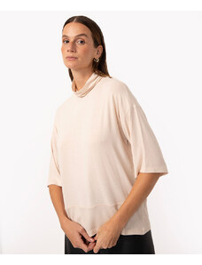 C&A blusa de viscose ampla gola alta manga curta bege claro