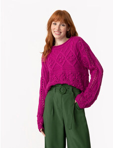 C&A suéter de tricot manga ampla decote redondo roxo
