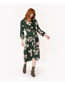 C&A vestido midi de viscose floral manga longa verde escuro