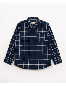 C&A camisa infantil de algodão xadrez manga longa azul marinho