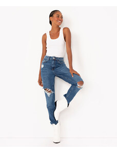 C&A calça jeans mom básica cintura super alta azul escuro