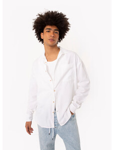 C&A camisa oversized oxford com bolso manga longa off white